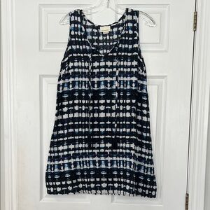 100% linen Cynthia Rowley Black and Blue Geometric Mini Dress